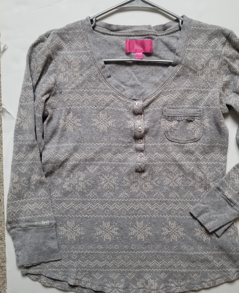 Set of Victoria's Secret matching thermal Knit pajama pants top Snowflake Gray L
